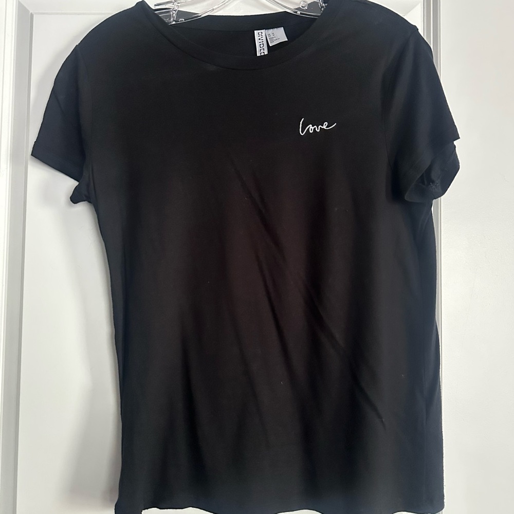 Divided Black Tee with Love Script